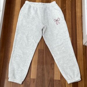 Kids Gray Sweatpants with Pink Bow